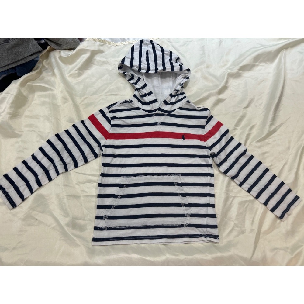 Polo Ralph Lauren Kids Striped Navy White Hoodie Shirt Size 5 120/60